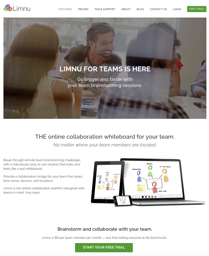screenshot of the Limnu homepage 