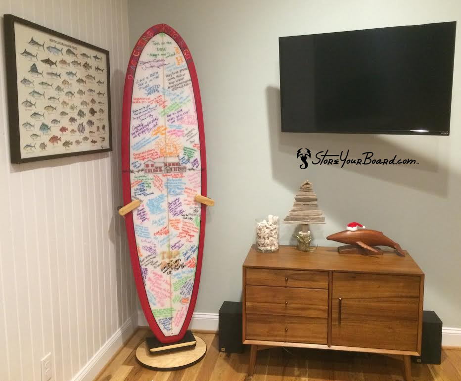 image of a surfboard stored stylishly 